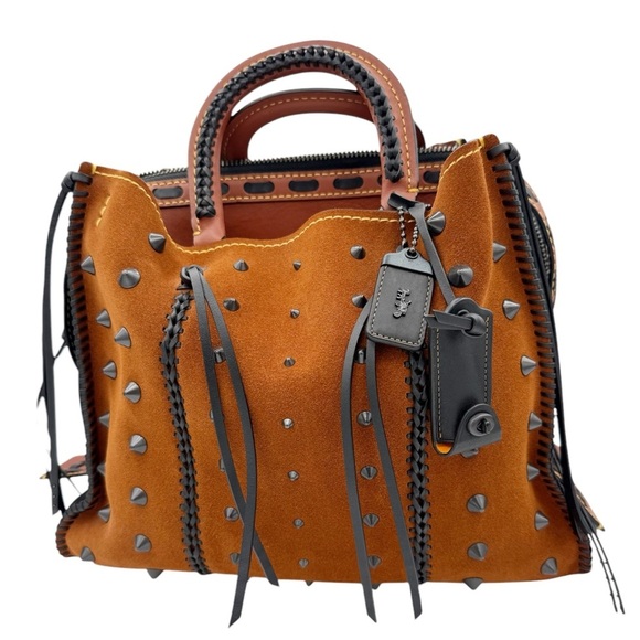 Coach Handbags - Coach 1941 Rogue 36 Western Saddle Suede Whipstitch Whiplash Boho Fringe Bag